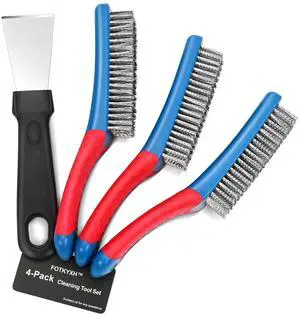4-Pack Heavy Duty Wire Brush and Scraper Set, 3 Stainless Steel Scratch Brushes & 1 Metal Scraper for Aggressive Cleaning, Rust, Paint Removal, Grill, Kitchen, Auto, DIY with Non-Slip Handle 4-Pack Heavy Duty Wire Brush and Scraper Set, 3 Stainless Steel Scratch Brushes & 1 Metal Scraper for Aggressive Cleaning, Rust, Paint Removal, Grill, Kitchen, Auto, DIY with Non-Slip Handle