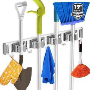 Adjustable Broom Holder Wall Mount, Mop Storage Tool Racks, Broom Hanger Tool Organizer for Garage, Kitchen, Garden, Laundry Room, 4 Racks 5 Hooks Silver Adjustable Broom Holder Wall Mount, Mop Storage Tool Racks, Broom Hanger Tool Organizer for Garage, Kitchen, Garden, Laundry Room, 4 Racks 5 Hooks Silver