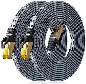 ARISKEEN Cat 8 Ethernet Cable 3 FT 2 Pack, 40Gbps 2000Mhz High Speed Cat8 Network LAN Patch Cord, Nylon Braided Heavy Duty Shielded RJ45 Flat Internet Cable for Indoor Outdoor - 3 Feet (Grey) ARISKEEN Cat 8 Ethernet Cable 3 FT 2 Pack, 40Gbps 2000Mhz High Speed Cat8 Network LAN Patch Cord, Nylon Braided Heavy Duty Shielded RJ45 Flat Internet Cable for Indoor Outdoor - 3 Feet (Grey)