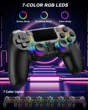 Light-up Wireless Controller for PS-4,New RGB Controllers with Hall Effect Joystick/1000mAh Battery/Type-C/Vibration/6-Axis Gyro/Headphone Jack/Touch Pad,for PS-4/Slim/Pro Console (Black) Light-up Wireless Controller for PS-4,New RGB Controllers with Hall Effect Joystick/1000mAh Battery/Type-C/Vibration/6-Axis Gyro/Headphone Jack/Touch Pad,for PS-4/Slim/Pro Console (Black)