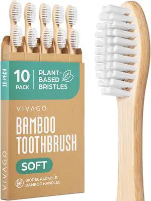 Bamboo Toothbrushes 10 Pack Natural Toothbrushes, Plant-Based Soft Bristles Eco-Friendly Wooden Toothbrush Bamboo Toothbrushes 10 Pack Natural Toothbrushes, Plant-Based Soft Bristles Eco-Friendly Wooden Toothbrush