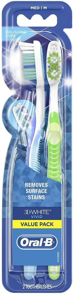 3D White Vivid Manual Toothbrushes, Medium Bristles, 2 Count 3D White Vivid Manual Toothbrushes, Medium Bristles, 2 Count