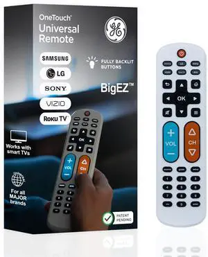 BigEZ OneTouch Big Button Universal TV Remote for Seniors, Easy to Use, Replacement Remote for Samsung, LG, Sony, Vizio, Roku TV, Streaming Players, Backlit Buttons, 2 Device, White, 84666 BigEZ OneTouch Big Button Universal TV Remote for Seniors, Easy to Use, Replacement Remote for Samsung, LG, Sony, Vizio, Roku TV, Streaming Players, Backlit Buttons, 2 Device, White, 84666