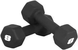 Barbell 8 LB Neoprene Dumbbell Hand Weights - Pair | Black Barbell 8 LB Neoprene Dumbbell Hand Weights - Pair | Black