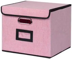 Large Square Storage Bin with Lid, Foldable Organizer Box with Handles & Label Design, for Office, Closet, Home, Documents, Pink, 12.20 x 10.63 x 10.63 Inches, 1 Pack Large Square Storage Bin with Lid, Foldable Organizer Box with Handles & Label Design, for Office, Closet, Home, Documents, Pink, 12.20 x 10.63 x 10.63 Inches, 1 Pack