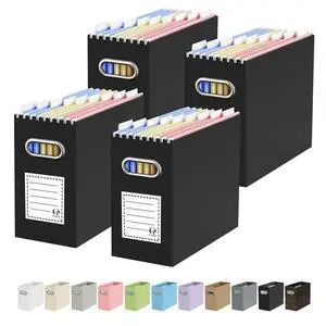 File Organizer Box, Portable Collapsible Cardboard File Folder Organizer with Handle for Letter Size Hanging Files, Document Storage Box for Home Office & Classroom (2 Packs, Black) File Organizer Box, Portable Collapsible Cardboard File Folder Organizer with Handle for Letter Size Hanging Files, Document Storage Box for Home Office & Classroom (2 Packs, Black)