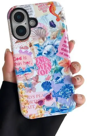 Compatible with iPhone 17 Cute Summer Phone Cases Flowers Jellyfish Starfish Seahorse Pattern Beautiful and Dazzling for Girls and Women Double-Layer Protective Case (Shell) Compatible with iPhone 17 Cute Summer Phone Cases Flowers Jellyfish Starfish Seahorse Pattern Beautiful and Dazzling for Girls and Women Double-Layer Protective Case (Shell)