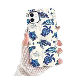 for iPhone 11 Aesthetic Summer Phone Case, Cute Sea Turtle Phone Cover for Women Girls Men, Scratch Resistant Shockproof Dual-Layer Protection Case for iPhone 11 - White Blue Tortoise Shell for iPhone 11 Aesthetic Summer Phone Case, Cute Sea Turtle Phone Cover for Women Girls Men, Scratch Resistant Shockproof Dual-Layer Protection Case for iPhone 11 - White Blue Tortoise Shell