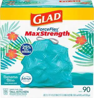 ForceFlex MaxStrength Kitchen Trash Bags, 13 Gal, Bahama Bliss Febreze, 90 Ct (Pack May Vary) ForceFlex MaxStrength Kitchen Trash Bags, 13 Gal, Bahama Bliss Febreze, 90 Ct (Pack May Vary)