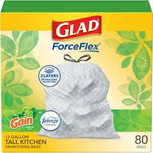 ForceFlex Tall Kitchen Trash Bags, 13 Gal, Gain Original with Febreze, 80 Ct (Pack May Vary) ForceFlex Tall Kitchen Trash Bags, 13 Gal, Gain Original with Febreze, 80 Ct (Pack May Vary)