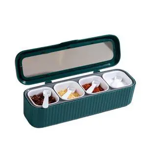 Clear Seasoning Box, 4 Packs Seasoning Rack Spice Pots,Condiment Jars Seasoning Box with Clear Covers and Spoons for Spice, Sugar, Salt, Pepper, Garlic Powder (Green) Clear Seasoning Box, 4 Packs Seasoning Rack Spice Pots,Condiment Jars Seasoning Box with Clear Covers and Spoons for Spice, Sugar, Salt, Pepper, Garlic Powder (Green)
