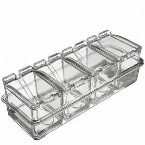 Clear Seasoning Box, 4 Pieces Acrylic Seasoning Rack Spice Jars with Spoons,Storage Container Condiment Jars - Cruet with Cover Clear Seasoning Box, 4 Pieces Acrylic Seasoning Rack Spice Jars with Spoons,Storage Container Condiment Jars - Cruet with Cover