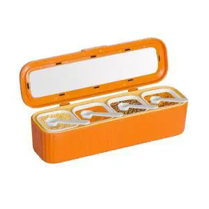 Clear Seasoning Box, 4 Packs Seasoning Rack Spice Pots, Condiment Jars Seasoning Box with Clear Covers and Spoons for Spice, Sugar, Salt, Pepper, Garlic Powder (Orange) Clear Seasoning Box, 4 Packs Seasoning Rack Spice Pots, Condiment Jars Seasoning Box with Clear Covers and Spoons for Spice, Sugar, Salt, Pepper, Garlic Powder (Orange)