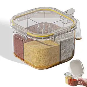 4-Compartment Clear Seasoning Box with Lids and Spoons, Airtight Condiment Organizer, Kitchen Spice Container Set for Salt, Sugar, Pepper (Transparent) 4-Compartment Clear Seasoning Box with Lids and Spoons, Airtight Condiment Organizer, Kitchen Spice Container Set for Salt, Sugar, Pepper (Transparent)