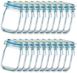 20 Pack Mason Jar Zipper Bags, Reusable Snack Food Storage Bags for Kitchen Sandwich Picnic Organizer 20 Pack Mason Jar Zipper Bags, Reusable Snack Food Storage Bags for Kitchen Sandwich Picnic Organizer