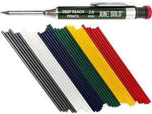 2.8 mm Deep Reach Metal Carpenter Pencil, 36 Colored Refills, 6 Colors, 40 mm reach, 6 mm width, Built-in Sharpener, Construction, Shop, Glass, Machine, Indoor, and Outdoor 2.8 mm Deep Reach Metal Carpenter Pencil, 36 Colored Refills, 6 Colors, 40 mm reach, 6 mm width, Built-in Sharpener, Construction, Shop, Glass, Machine, Indoor, and Outdoor