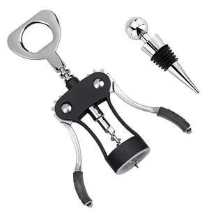 Wine Opener, Multifunctional Wing Corkscrew Wine Bottle Opener for all Cork Stoppered and Beer Cap Bottles, Luxury Waiter Corkscrew with Stopper Set for Wine Enthusiast, Waiters - Black Wine Opener, Multifunctional Wing Corkscrew Wine Bottle Opener for all Cork Stoppered and Beer Cap Bottles, Luxury Waiter Corkscrew with Stopper Set for Wine Enthusiast, Waiters - Black