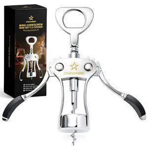 Heavy Duty Wing Corkscrew Wine Opener - Premium Zinc Alloy Manual Bottle Opener with Ergo Handles & Sharp Spiral Screw, Reliable Sommelier Cork Remover for Vintage & New Bottles, Silver Heavy Duty Wing Corkscrew Wine Opener - Premium Zinc Alloy Manual Bottle Opener with Ergo Handles & Sharp Spiral Screw, Reliable Sommelier Cork Remover for Vintage & New Bottles, Silver