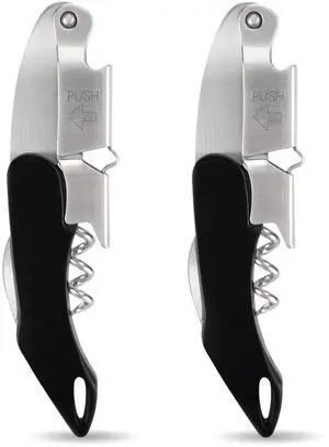 2-Pack Corkscrew Wine Opener - Heavy Duty Wine Key, Premium 420 Stainless Steel Wine Bottle Opener with Double Hinged, Foil Cutter, Gifts for Servers, Sommelier, Bartenders - Black 2-Pack Corkscrew Wine Opener - Heavy Duty Wine Key, Premium 420 Stainless Steel Wine Bottle Opener with Double Hinged, Foil Cutter, Gifts for Servers, Sommelier, Bartenders - Black