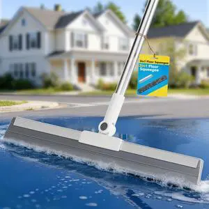 Floor Squeegee Broom with Long Handle, Heavy Duty Rubber Squeegee Kit, Scrubber for Tile Floor, Garage, Concrete with 2 Replacement Heads & 1 Cloth (3-in-1 Set) Floor Squeegee Broom with Long Handle, Heavy Duty Rubber Squeegee Kit, Scrubber for Tile Floor, Garage, Concrete with 2 Replacement Heads & 1 Cloth (3-in-1 Set)