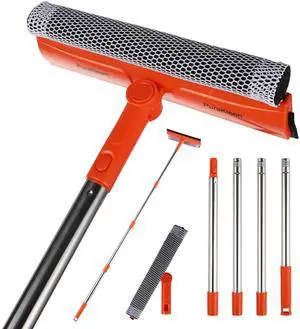 Window Squeegee with 62" Adjustable Stainless Steel Pole 2-in-1 Sponge Scrubber &Streak-Free Blade, No Ladder for 1-Story &Skylights,Car &RV Windshields,Shower Doors,Tile Orange Window Squeegee with 62" Adjustable Stainless Steel Pole 2-in-1 Sponge Scrubber &Streak-Free Blade, No Ladder for 1-Story &Skylights,Car &RV Windshields,Shower Doors,Tile Orange