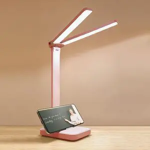 LED Double Head Desk Lamp, Rechargeable Portable Table Lamp, Adjustable Light Color and Brightness, USB Powered, LED Light for Work, Reading, Emergency (Pink) LED Double Head Desk Lamp, Rechargeable Portable Table Lamp, Adjustable Light Color and Brightness, USB Powered, LED Light for Work, Reading, Emergency (Pink)