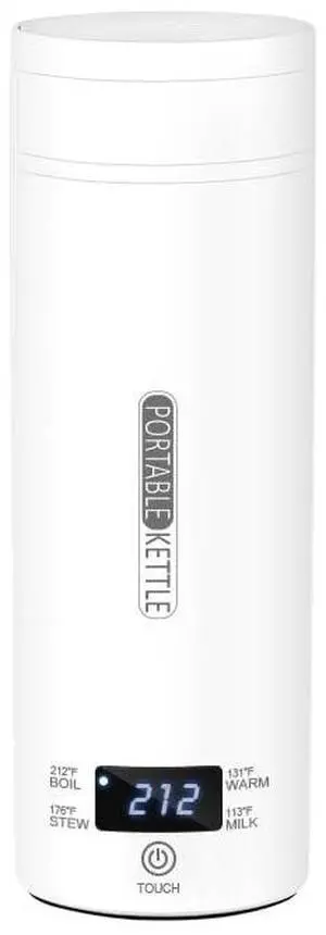 Portable Kettle Electric Travel Water Boiler, 500ml, White, 304 Stainless Steel, Digital Display, 4 Temperature Settings 45-100°C, for Coffee, Tea, Lemonade Portable Kettle Electric Travel Water Boiler, 500ml, White, 304 Stainless Steel, Digital Display, 4 Temperature Settings 45-100°C, for Coffee, Tea, Lemonade