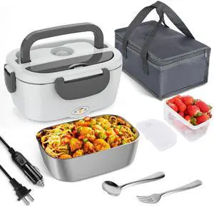Electric Lunch Box for Adults, 80W/1.5L Heated Lunch Box for Men Work Car Truck, Portable Food Warmer Lunch Box Upgraded with Fork&Spoon and Insulated Carry Bag, 12V/24V/110V Electric Lunch Box for Adults, 80W/1.5L Heated Lunch Box for Men Work Car Truck, Portable Food Warmer Lunch Box Upgraded with Fork&Spoon and Insulated Carry Bag, 12V/24V/110V