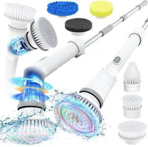Electric Spin Scrubber, Cordless Shower Spin Scrubber with 6 Replacement Brush Heads & Adjustable Extension Arm, 2H Bathroom Scrubber Dual Speed, Power Spin Scrubber for Bathroom Car Floor Grout Sink Electric Spin Scrubber, Cordless Shower Spin Scrubber with 6 Replacement Brush Heads & Adjustable Extension Arm, 2H Bathroom Scrubber Dual Speed, Power Spin Scrubber for Bathroom Car Floor Grout Sink