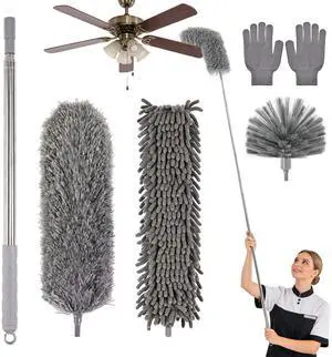 Microfiber Feather Duster 5-in-1 Kit with Extension Pole, Washable Cleaning Duster Set with 3 Duster Heads, Cobweb Duster, Corner Brush, 100'' Extendable Long Duster for High Ceilings, Fans, Furniture Microfiber Feather Duster 5-in-1 Kit with Extension Pole, Washable Cleaning Duster Set with 3 Duster Heads, Cobweb Duster, Corner Brush, 100'' Extendable Long Duster for High Ceilings, Fans, Furniture