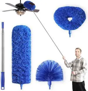 Microfiber Duster for High Ceiling Fan Blades, Cobweb with Extension Pole Adjusts 15-82 Inch, Reusable Cleaning Duster Kit with 3 Duster Heads for Wall Blinds Door Furniture Bookshelves (Blue) Microfiber Duster for High Ceiling Fan Blades, Cobweb with Extension Pole Adjusts 15-82 Inch, Reusable Cleaning Duster Kit with 3 Duster Heads for Wall Blinds Door Furniture Bookshelves (Blue)