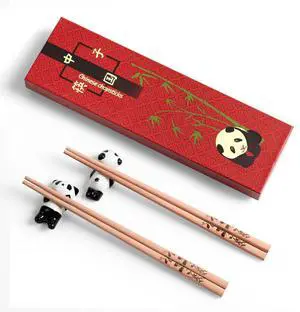 2 Pairs of Uncoated Reusable Chopsticks, 9.2 Inch Chop Sticks with Panda Engravings & Holders, Wooden Chopstick for Adults Chinese Chopsticks & Rests Present Set 2 Pairs of Uncoated Reusable Chopsticks, 9.2 Inch Chop Sticks with Panda Engravings & Holders, Wooden Chopstick for Adults Chinese Chopsticks & Rests Present Set