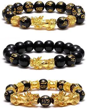 Feng Shui Wealth and Luck Bracelet for Men and Women: 3Pcs Set with Pixiu and Black Obsidian, Brings Prosperity, Offers Protection, Attracts Good Fortune and Repels Evil Spirits Feng Shui Wealth and Luck Bracelet for Men and Women: 3Pcs Set with Pixiu and Black Obsidian, Brings Prosperity, Offers Protection, Attracts Good Fortune and Repels Evil Spirits