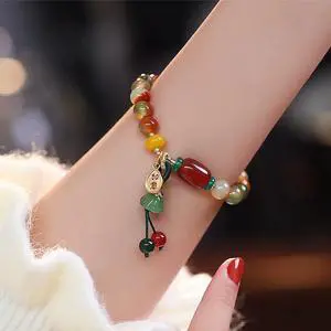 Multicolored Jade Bead Stretch Bracelet 14K Gold Natural Jade Women's Bracelet Set A-Grade Jade Pendant, Southern Red Agate Natural Jade Stone Bracelet,PeachHandmade Jade Bracelets Multicolored Jade Bead Stretch Bracelet 14K Gold Natural Jade Women's Bracelet Set A-Grade Jade Pendant, Southern Red Agate Natural Jade Stone Bracelet,PeachHandmade Jade Bracelets