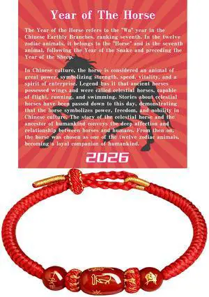 Luxurious 2026 Chinese Spring Festival With Gift Card Box Chinese Zodiac Animal Origin Adjustable String Charm Good Luck Handwoven Braided Corded Jewelry Gifts for Women Men (Red Horse) Luxurious 2026 Chinese Spring Festival With Gift Card Box Chinese Zodiac Animal Origin Adjustable String Charm Good Luck Handwoven Braided Corded Jewelry Gifts for Women Men (Red Horse)