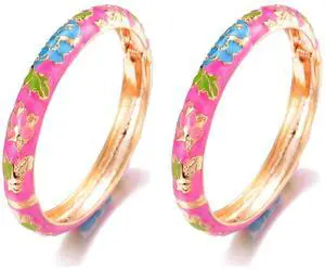 Cloisonne Style Bangles for Women 2 Pcs Blue Enamel Bangle Bracelets Chinese Floral Gold Color Hinged Jewelry Gift for Mom Wife Sister Cloisonne Style Bangles for Women 2 Pcs Blue Enamel Bangle Bracelets Chinese Floral Gold Color Hinged Jewelry Gift for Mom Wife Sister
