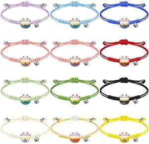 Lucky Cat Bracelet, 12 Pcs Maneki Neko Bracelets Set with Ceramic Beads & Bell, Adjustable Hand Chain Good Luck Ceramic Gift(12 Pcs) Lucky Cat Bracelet, 12 Pcs Maneki Neko Bracelets Set with Ceramic Beads & Bell, Adjustable Hand Chain Good Luck Ceramic Gift(12 Pcs)