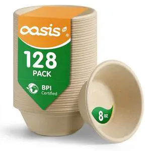 8 oz 128-Pack Compostable Paper Bowls, Small Disposable Dessert & Snack Bowls, Heavy-Duty Bagasse Bowls for Ice Cream, Sauce & Kids Meals, Microwave & Freezer Safe, Eco-Friendly (Natural) 8 oz 128-Pack Compostable Paper Bowls, Small Disposable Dessert & Snack Bowls, Heavy-Duty Bagasse Bowls for Ice Cream, Sauce & Kids Meals, Microwave & Freezer Safe, Eco-Friendly (Natural)