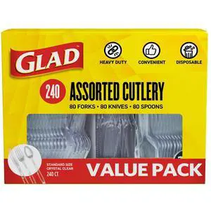 Clear Disposable Cutlery Set with Heavy Duty Plastic Forks, Knives, and Spoons, Reusable Dishwasher Safe Plastic Utensils for Parties and Everyday Use, 240 Count Clear Disposable Cutlery Set with Heavy Duty Plastic Forks, Knives, and Spoons, Reusable Dishwasher Safe Plastic Utensils for Parties and Everyday Use, 240 Count