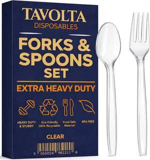 Plastic Utensils Bulk Heavy Duty Disposable Silverware Set Forks Spoons Clear Cutlery BPA Free Food Grade Durable for Outdoor Picnic BBQ Lunch Box Office Meal Prep Travel Kit Essentials x100 Plastic Utensils Bulk Heavy Duty Disposable Silverware Set Forks Spoons Clear Cutlery BPA Free Food Grade Durable for Outdoor Picnic BBQ Lunch Box Office Meal Prep Travel Kit Essentials x100