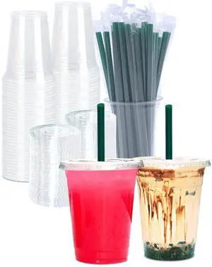 16 oz Clear Plastic Cups with Lids and STRAWS, Disposable Drinking Cups for Cold Drinks, Iced Coffee, Milkshakes, Smoothies, 25 Sets 16 oz Clear Plastic Cups with Lids and STRAWS, Disposable Drinking Cups for Cold Drinks, Iced Coffee, Milkshakes, Smoothies, 25 Sets