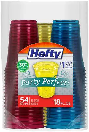 Party Perfect Tinted Disposable Plastic Cups, Red, Blue, and Yellow Plastic Cups, Perfect Party Cups for Easy Cleanup and Large Gatherings, 18 Ounce, 54 Count Party Perfect Tinted Disposable Plastic Cups, Red, Blue, and Yellow Plastic Cups, Perfect Party Cups for Easy Cleanup and Large Gatherings, 18 Ounce, 54 Count