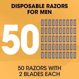 50 Pcs Disposable Razors With Lubricating Strip, 2 Blade Razors with Clear Safety Cap, Disposable Razors Bulk for Men Women, Multipurpose Portable Shave Razor for Bathing Hotel Travel, Blue 50 Pcs Disposable Razors With Lubricating Strip, 2 Blade Razors with Clear Safety Cap, Disposable Razors Bulk for Men Women, Multipurpose Portable Shave Razor for Bathing Hotel Travel, Blue