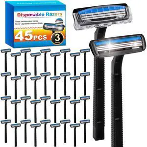 45 Pcs 3 Blade Disposable Razors With Clear Safety Cap, Shaving Razors Bulk for Men &Women, Stainless Steel Blade, Multipurpose Portable Shave Razor for Bathing Hotel Travel, Black 45 Pcs 3 Blade Disposable Razors With Clear Safety Cap, Shaving Razors Bulk for Men &Women, Stainless Steel Blade, Multipurpose Portable Shave Razor for Bathing Hotel Travel, Black