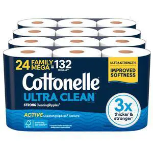 Ultra Clean Toilet Paper with Active CleaningRipples Texture, Strong Bath Tissue, 24 Family Mega Rolls = 132 Regular Rolls (4 Packs of 6) Ultra Clean Toilet Paper with Active CleaningRipples Texture, Strong Bath Tissue, 24 Family Mega Rolls = 132 Regular Rolls (4 Packs of 6)