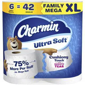 Ultra Soft Cushiony Touch Toilet Paper, 6 Family Mega XL Rolls = 42 Regular Rolls Ultra Soft Cushiony Touch Toilet Paper, 6 Family Mega XL Rolls = 42 Regular Rolls