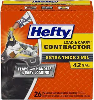Load & Carry Heavy Duty Contractor Large Trash Bags, 42 Gallon, 26 Count Load & Carry Heavy Duty Contractor Large Trash Bags, 42 Gallon, 26 Count
