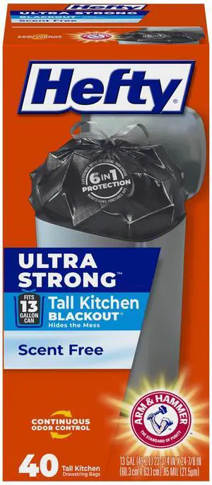 Ultra Strong 13 Gallon Trash Bags, Black Tall Kitchen Trash Bags 13 Gallon Size, Break Resistant Drawstring Enclosure, Continuous Odor Control, Blackout, Unscented, 40 Bags Ultra Strong 13 Gallon Trash Bags, Black Tall Kitchen Trash Bags 13 Gallon Size, Break Resistant Drawstring Enclosure, Continuous Odor Control, Blackout, Unscented, 40 Bags