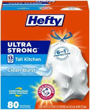 Ultra Strong 13 Gallon Trash Bags, Tall Kitchen Trash Bags 13 Gallon Size, Drawstring Closure, Continuous Odor Control, White, Clean Burst Scent, 80 Bags Ultra Strong 13 Gallon Trash Bags, Tall Kitchen Trash Bags 13 Gallon Size, Drawstring Closure, Continuous Odor Control, White, Clean Burst Scent, 80 Bags