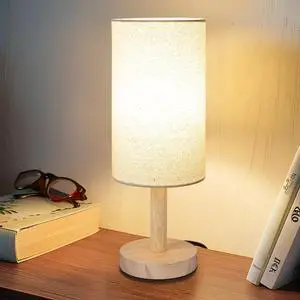 Small Table Lamp for Bedroom, Nightstand Lamp Linen Lampshade Bedroom Wood Base Small Bedside Lamp for Night Stands, Desk Lamps for Reading Living Room, Office (LED Bulb Included) (Wood Base) Small Table Lamp for Bedroom, Nightstand Lamp Linen Lampshade Bedroom Wood Base Small Bedside Lamp for Night Stands, Desk Lamps for Reading Living Room, Office (LED Bulb Included) (Wood Base)